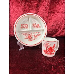 Vintage 1930s Childrens Mug Divided Plate Set Ceramic Little Bo Peep Fire King